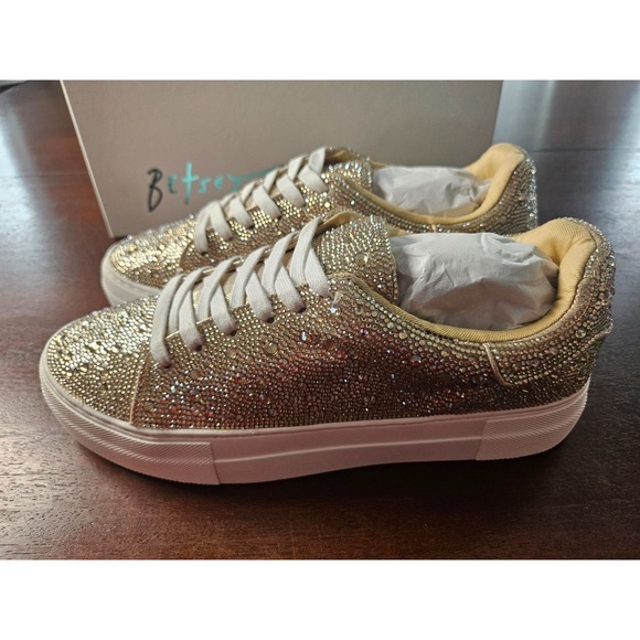 Betsey Johnson SB-Sidny Gold Rhinestone Sneakers Size 8.5 Extra Rhinestones - Picture 5 of 14